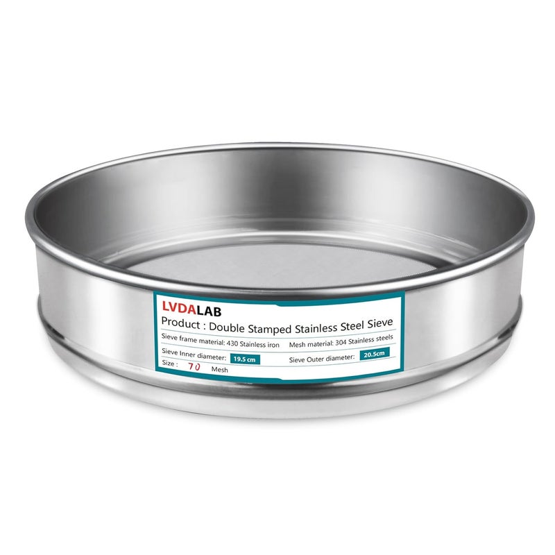 LVDALAB 304 Stainless Steel Mesh Lab Sieve, 70 Mesh(0.25mm) Aperture Test Sieve, 7.9Inch(20cm) Diameter Economy Standard Analysis Sample Test Sieves for Industrial Laboratory Homes - Image 1
